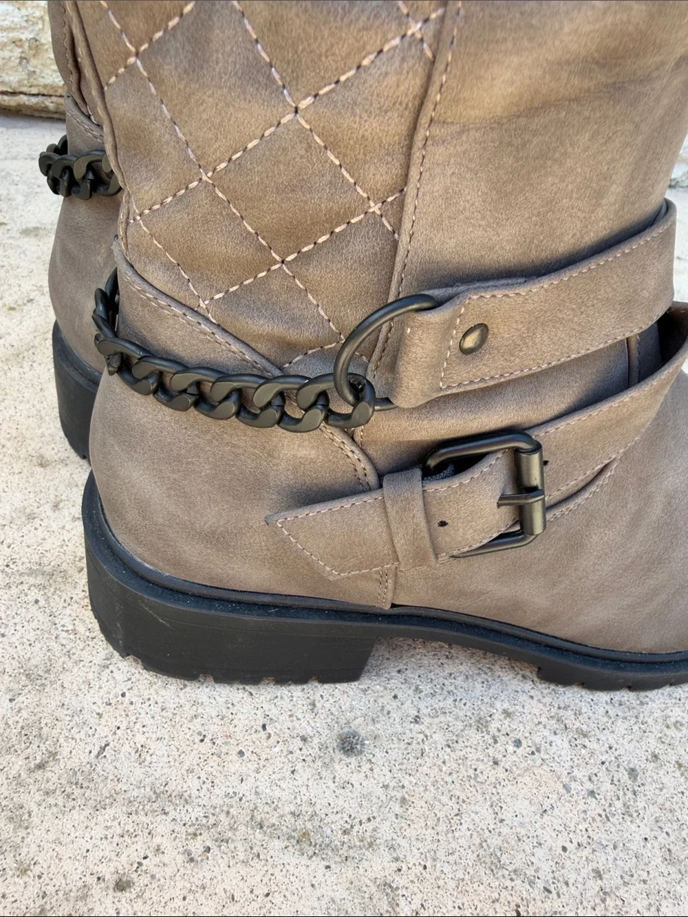 Torrid Women's Grey Faux Leather Quiltes Wide Calf Chain Moto Boots Size 10